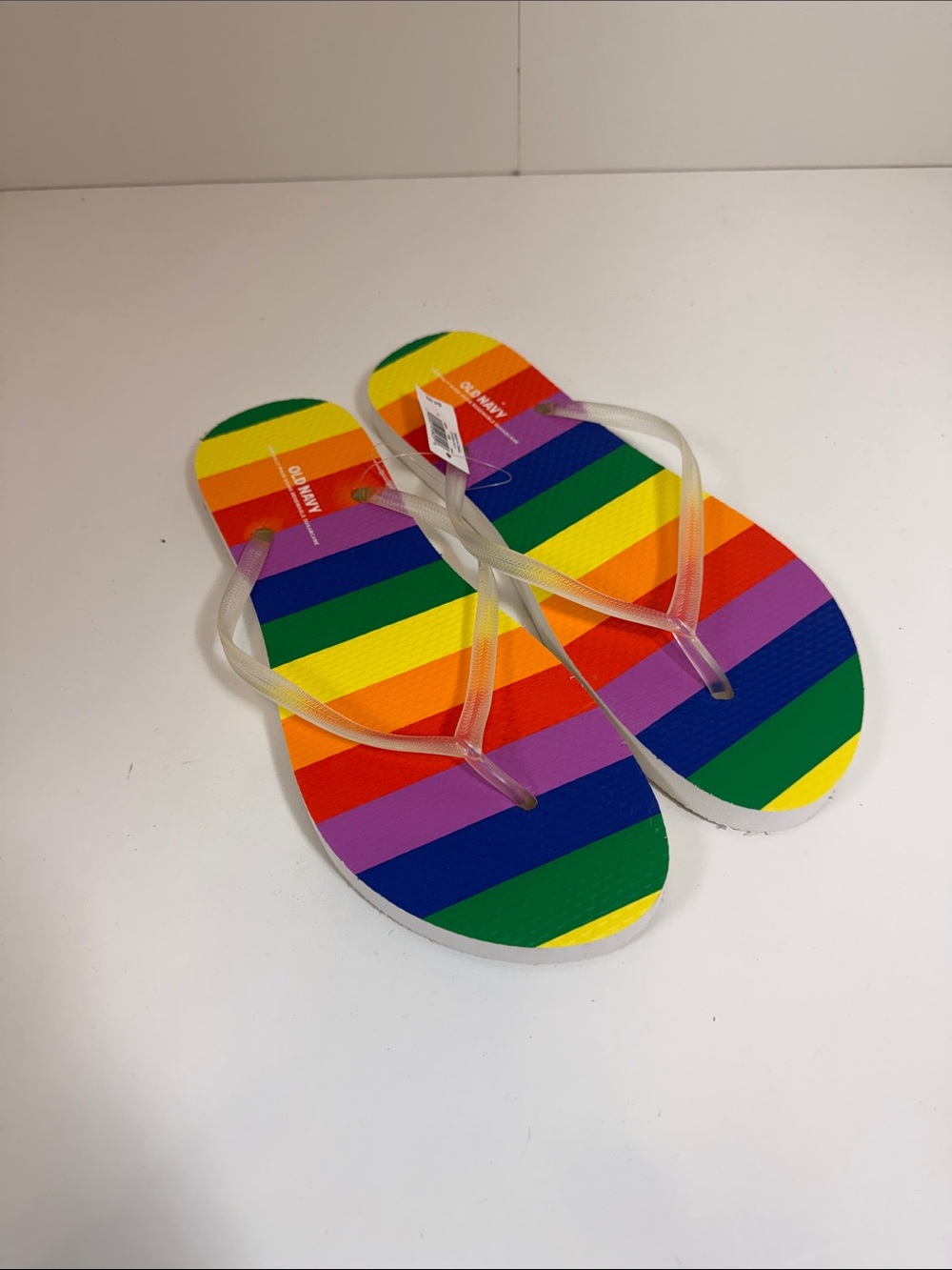 NWT Old Navy Rainbow Stripe Flip Flops with Clear Straps